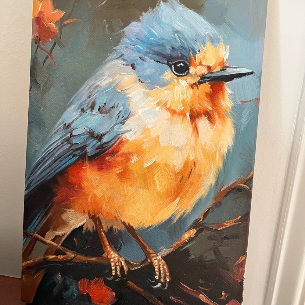 Original Oil painting orange blue bird - Picture 7 of 8